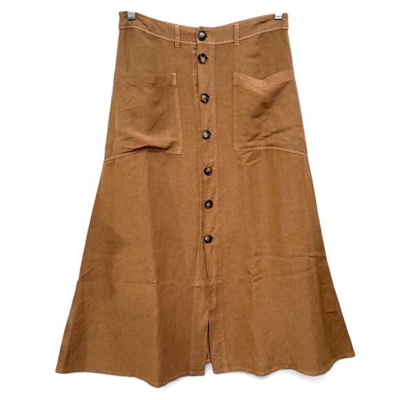 Tribal Dresses & Skirts - Tribal Jeans Tan Button-Front Linen Blend A Line Midi Skirt Size Small NWT